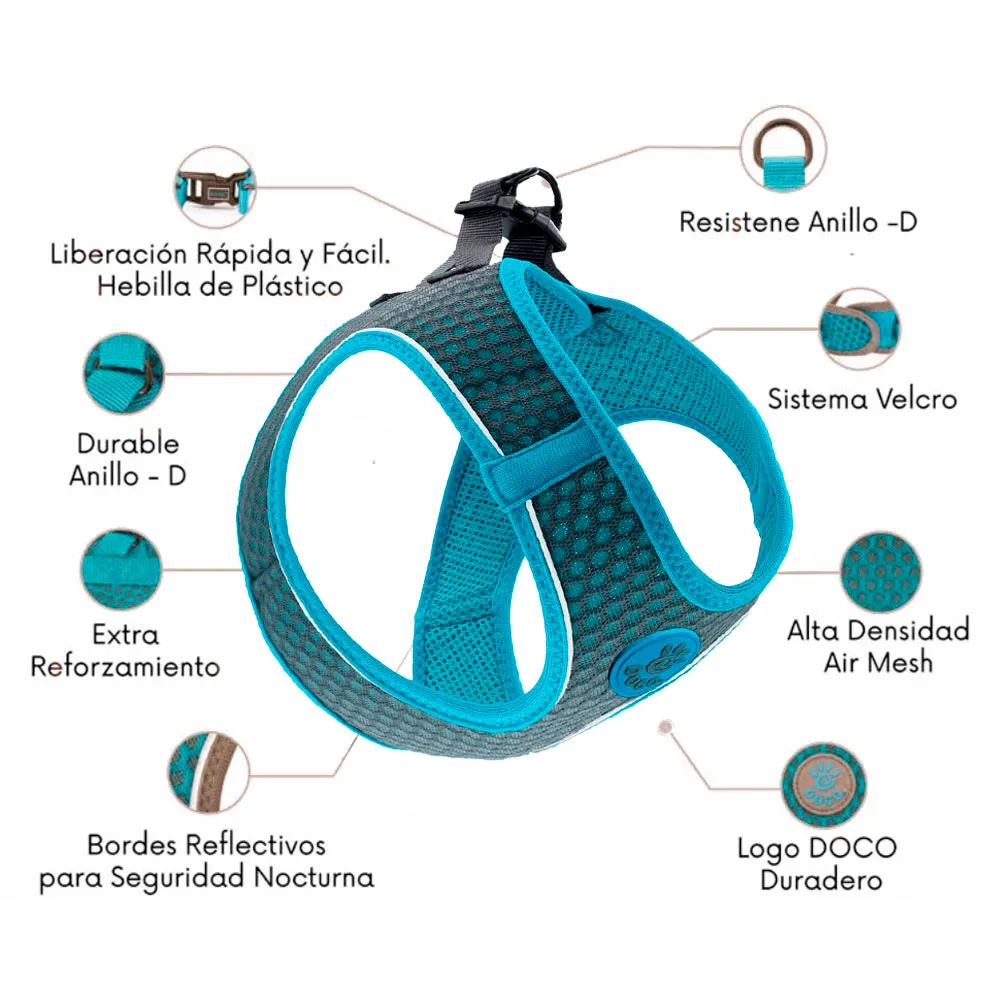 El Arnes Deportivo de Malla DOCO brinda mayor comodidad en comparación arenes clásicos ya que ejerce menor presión en la mascota